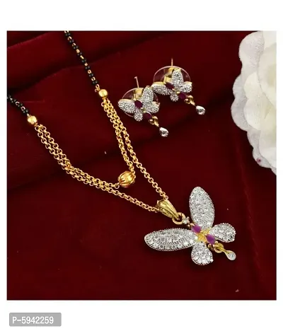 Traditional Alloy Golden Gold Plated Butter Fly Design American Diamond Jewellery Set For Women