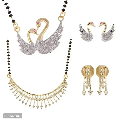 Traditional Alloy Golden Gold Plated American Diamond Jewellery Set For Women