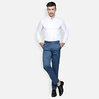 Fabulous Stylish Morpich Blue Lycra Blend Solid Formal Trousers For Men-thumb1
