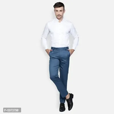 Fabulous Stylish Morpich Blue Lycra Blend Solid Formal Trousers For Men-thumb2