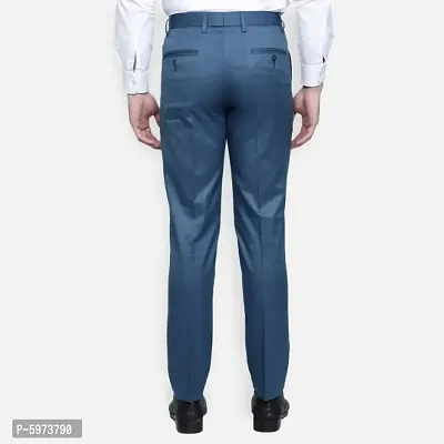 Fabulous Stylish Morpich Blue Lycra Blend Solid Formal Trousers For Men-thumb3