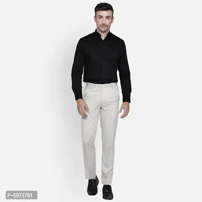 Fabulous Stylish Beige Lycra Blend Solid Formal Trousers For Men-thumb2