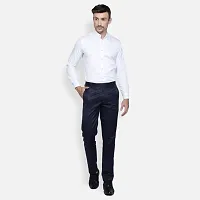 Fabulous Stylish Navy Blue Lycra Blend Solid Formal Trousers For Men-thumb1