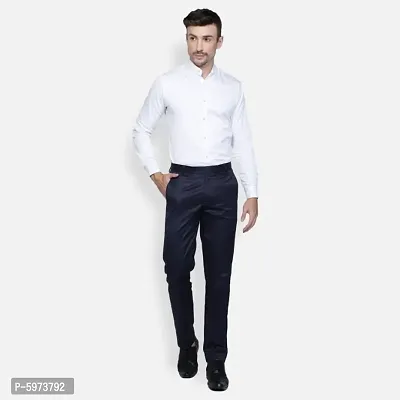 Fabulous Stylish Navy Blue Lycra Blend Solid Formal Trousers For Men-thumb2
