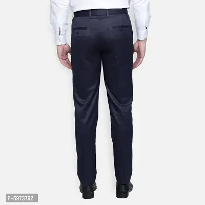 Fabulous Stylish Navy Blue Lycra Blend Solid Formal Trousers For Men-thumb3