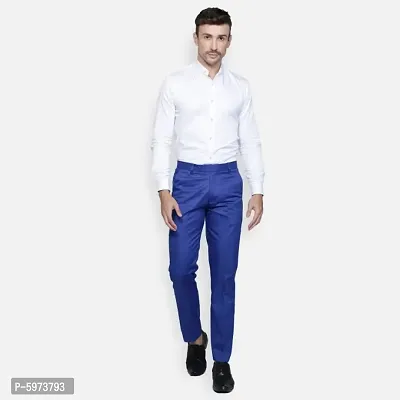 Fabulous Stylish Royal Blue Lycra Blend Solid Formal Trousers For Men-thumb2