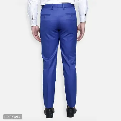 Fabulous Stylish Royal Blue Lycra Blend Solid Formal Trousers For Men-thumb3
