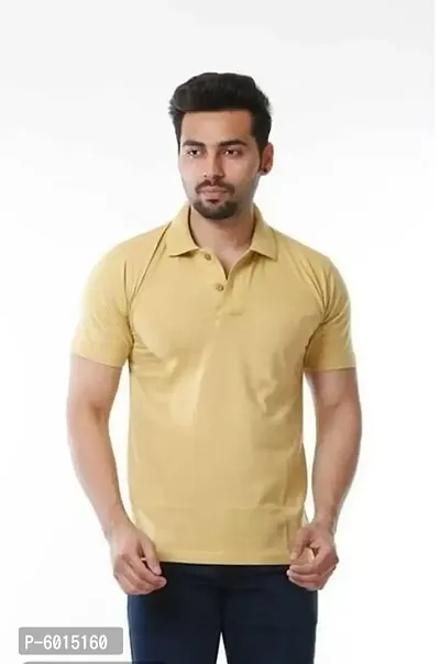 Fabulous Yellow Cotton Solid Polos For Men