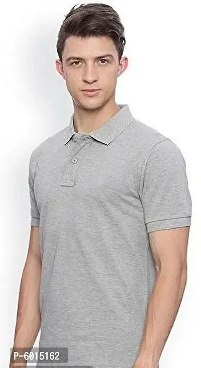 Fabulous Grey Cotton Solid Polos For Men