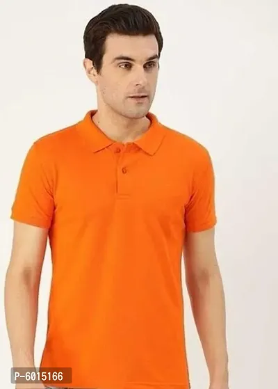 Fabulous Orange Cotton Solid Polos For Men