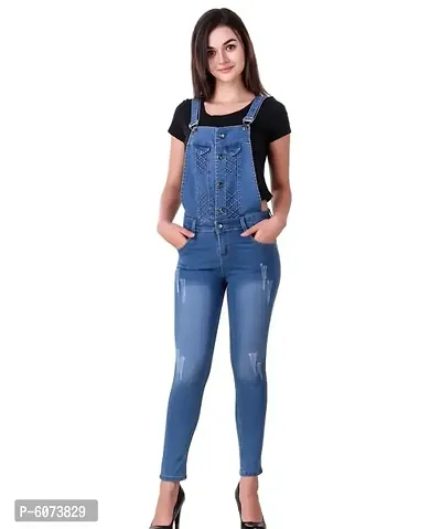 Buy MADAME Navy Solid Denim Womens Ankle Length Dungarees | Shoppers Stop
