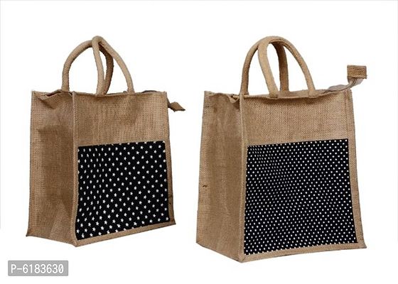 Stylish Jute Reusable Bag Heavy Duty Grocery Vegetable Shopping Bags (Pack Of 2)-thumb0