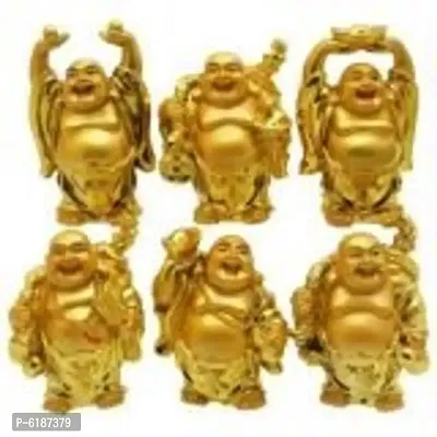 Polyresin Golden Laughing Buddha Set Of Six Pieces Statue For Happiness, Wealth and Good luck Dandeacute;cor