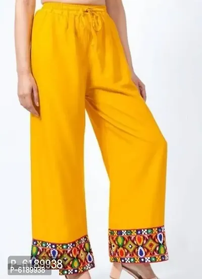 Stylish Mustard Embroided Border Work Palazzo For Women