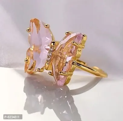 Stylish Gold Plated Pink Crystal Butterfly Ring For Women