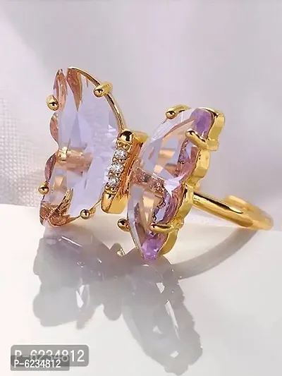 Charming Gold Plated Purple Crystal Butterfly Ring For Women