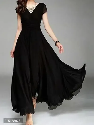 Black Georgette A Line Dresses For Women-thumb2