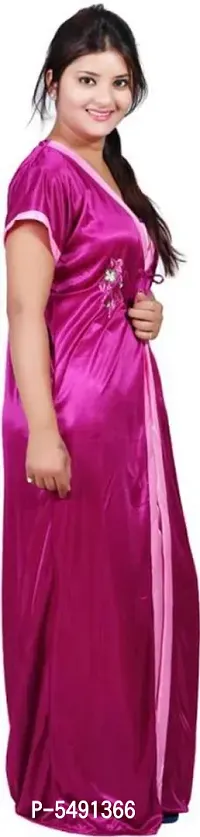 Pink Satin Embroidered Nightwear For Women-thumb2