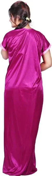 Pink Satin Embroidered Nightwear For Women-thumb3