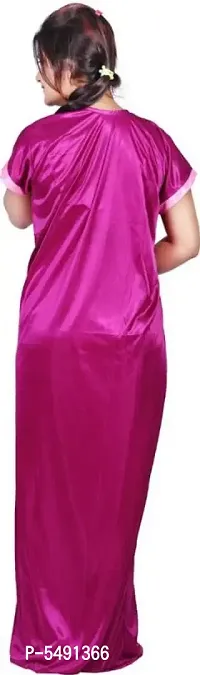 Pink Satin Embroidered Nightwear For Women-thumb4
