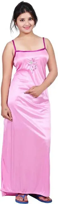 Pink Satin Embroidered Nightwear For Women-thumb4