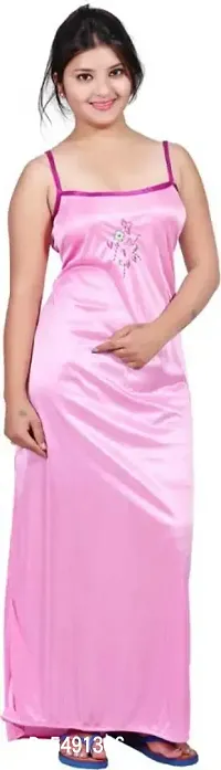 Pink Satin Embroidered Nightwear For Women-thumb5