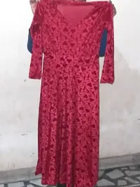 Stylish Velvet Maroon Printed Dress For Women-thumb1