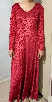 Stylish Velvet Maroon Printed Dress For Women-thumb2