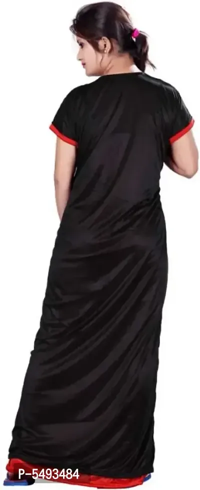 Red And Black Comfy 2-IN-1 Satin Night Dress Set-thumb4