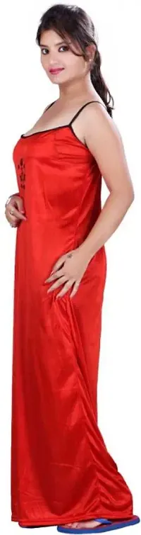 Red And Black Comfy 2-IN-1 Satin Night Dress Set-thumb4