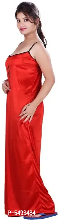 Red And Black Comfy 2-IN-1 Satin Night Dress Set-thumb5