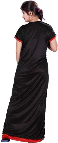 Red And Black Comfy Satin Night Dress Set With Robe For Women-thumb1