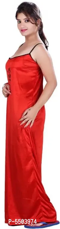 Red And Black Comfy Satin Night Dress Set With Robe For Women-thumb3
