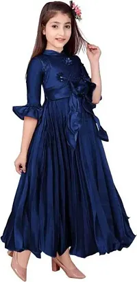 Girls Navy Blue Silk Dress-thumb1