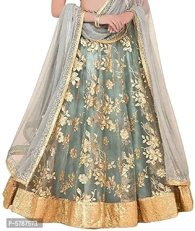 Kids Semi Stitched Lehenga Choli Dupatta Set For Girls-thumb2