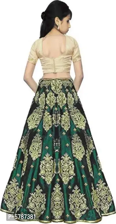 Kids Satin Semi Stitched Lehenga Choli Dupatta Set For Girls-thumb2