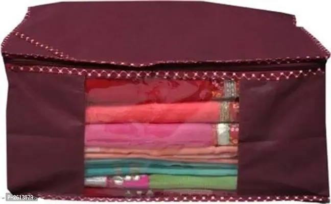 Non Woven Saree Cover Set of 3 Saree Cover Designer/Wardrobe Organiser/Regular Clothes Bag Front Transparent Window.-thumb3