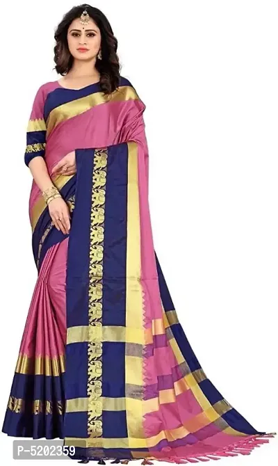 Womens Cotton Silk Jacquard Saree with Blouse Piece-thumb2