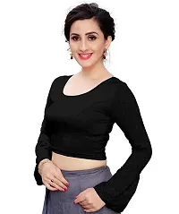 Black Cotton Spandex Solid Blouses For Women-thumb1