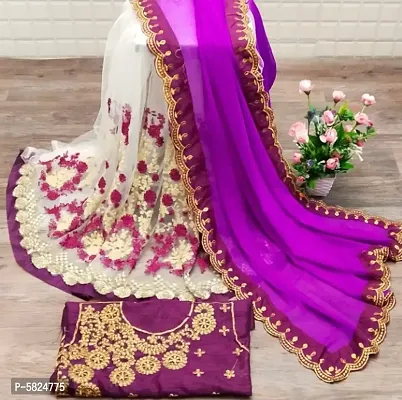 Purple Georgette Embroidered Sarees For Women-thumb3