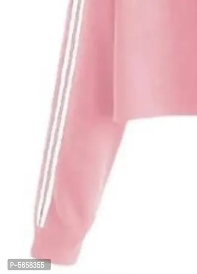 Stylish Pink Solid Fleece Full Sleeve Crop Hooded Sweatshirt For Women-thumb3