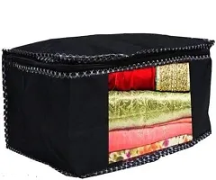 Non Woven Saree Cover Set of 3 Saree Cover Designer/Wardrobe Organiser/Regular Clothes Bag Front Transparent Window.-thumb1