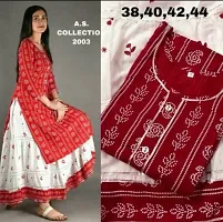 Alluring Red Rayon Printed Kurta with Skirt Set For Women-thumb1