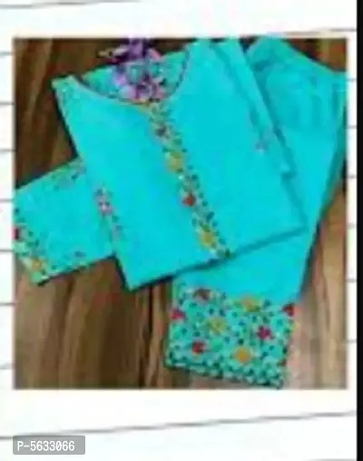 Turquoise Cotton Slub Embroidered Kurtas For Women-thumb2