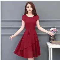 Stylish Georgette Red Solid Dress For Women-thumb1