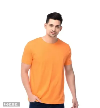 Stylish Solid Regular Fit Cotton T shirts -  - Grey Orange Blue- Pack Of Three-thumb4