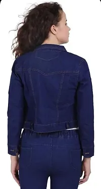 Stylish Dark Blue Flower Patch Casual Denim Jacket For Women-thumb2