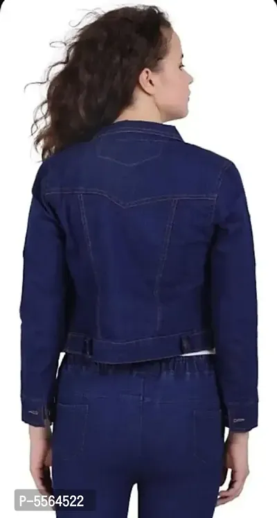 Stylish Dark Blue Flower Patch Casual Denim Jacket For Women-thumb3