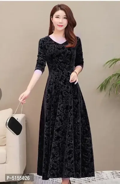 Black Velvet A Line Dresses For Women-thumb3