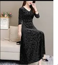 Stylish Velvet Black Printed Dress For Women-thumb1